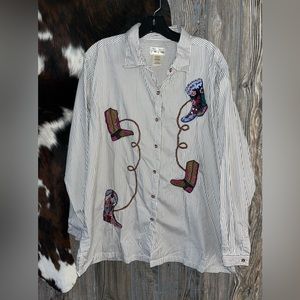 Bobbie Brooks embroidered and beaded cowgirl boot button up shirt size XL